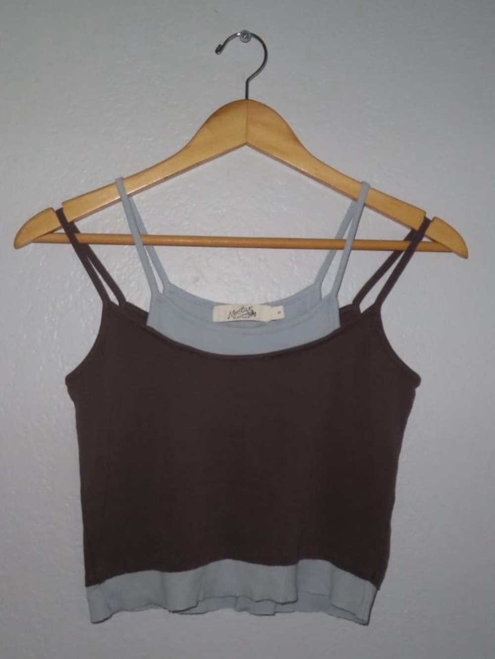 Layered Two-Tone Crop Tank Top - Dark Grey & Light Blue